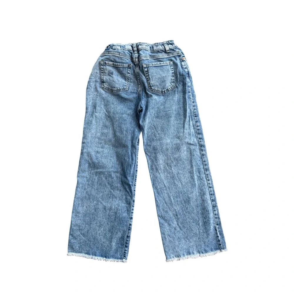 Cat & Jack Girls Wide Leg Daisy Embroidered Jeans Blue Medium Wash Size 14